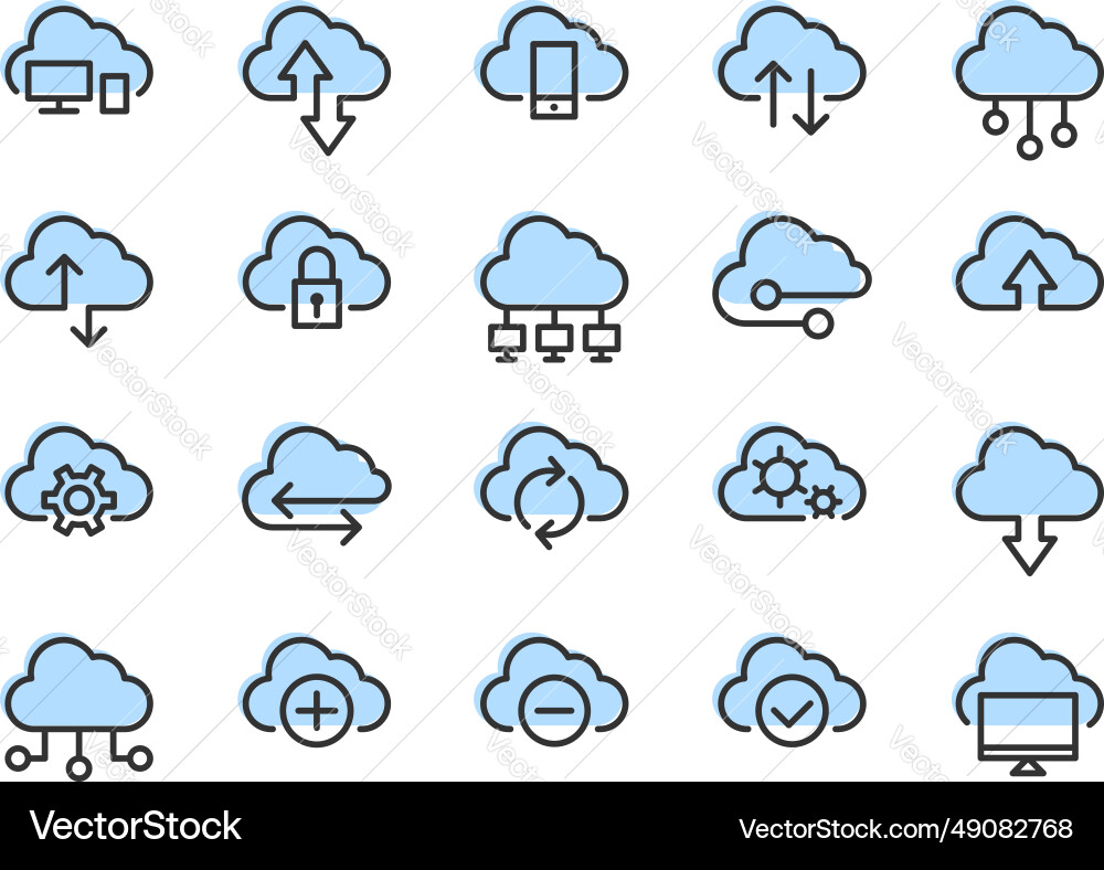 Set of technology icon cloud computing connection Set of technology icon cloud computing connection vector image
