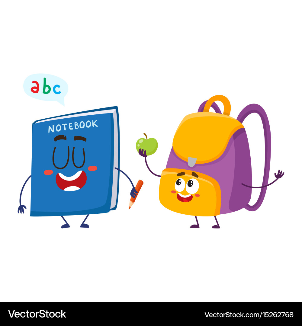 Smiling Backpack and Notebook Characters Vector Image