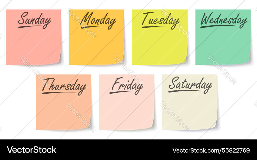7 days reminder stick notes set 3d realistic vector image