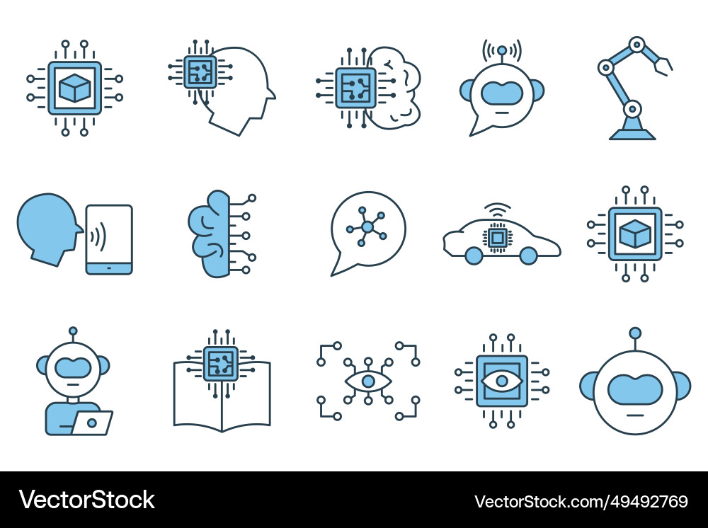 Artificial intelligence icon set robot head brain Artificial intelligence icon set robot head brain vector image