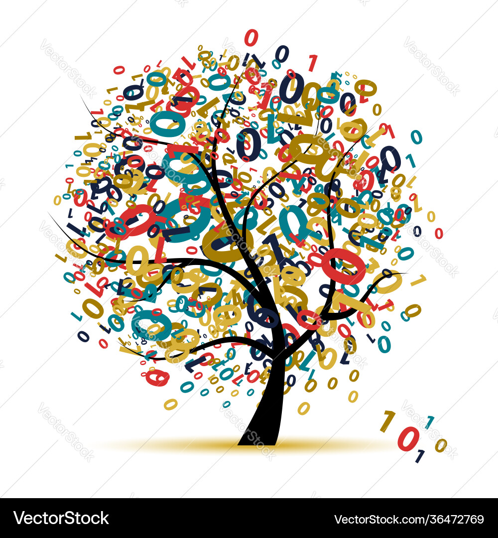 Digital tree logo colorful code and program vector image