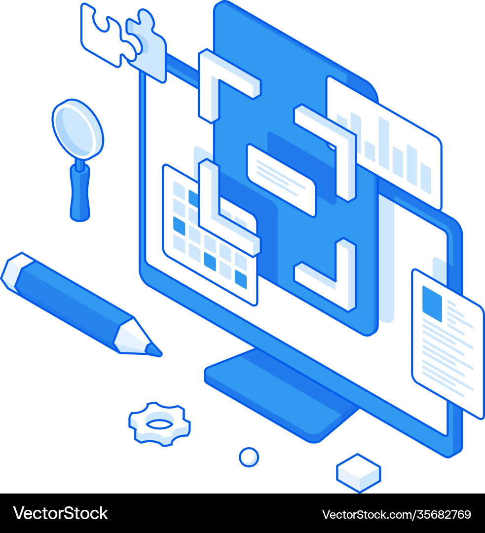 Flat design computer monitor with recognition Flat design computer monitor with recognition vector image