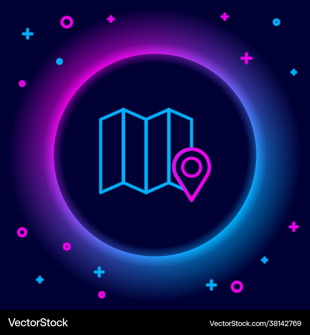 Glowing neon line location forest on a map Glowing neon line location forest on a map vector image