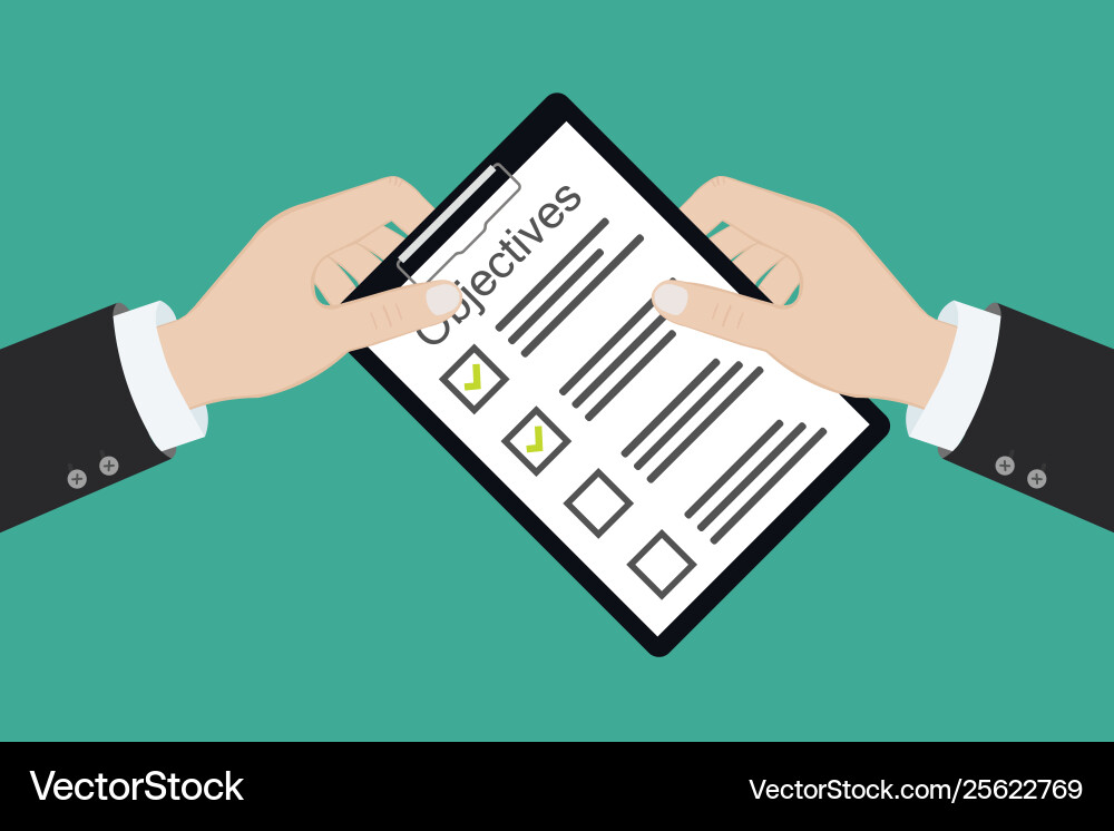In hand objective board goal check list Vector Image