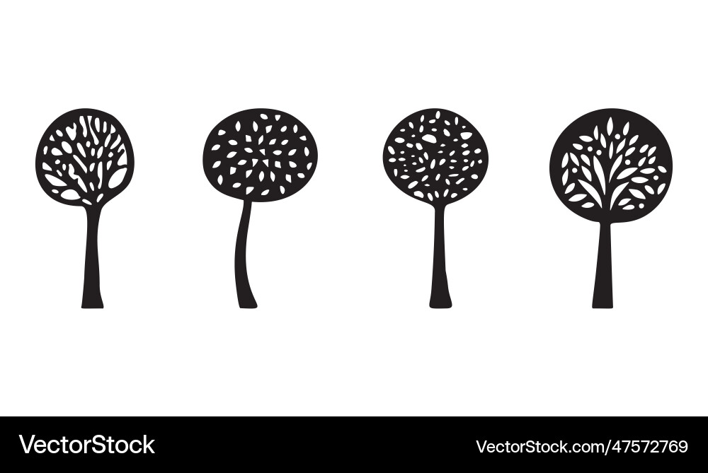 Linocut tree design elements in scandi Linocut tree design elements in scandi vector image