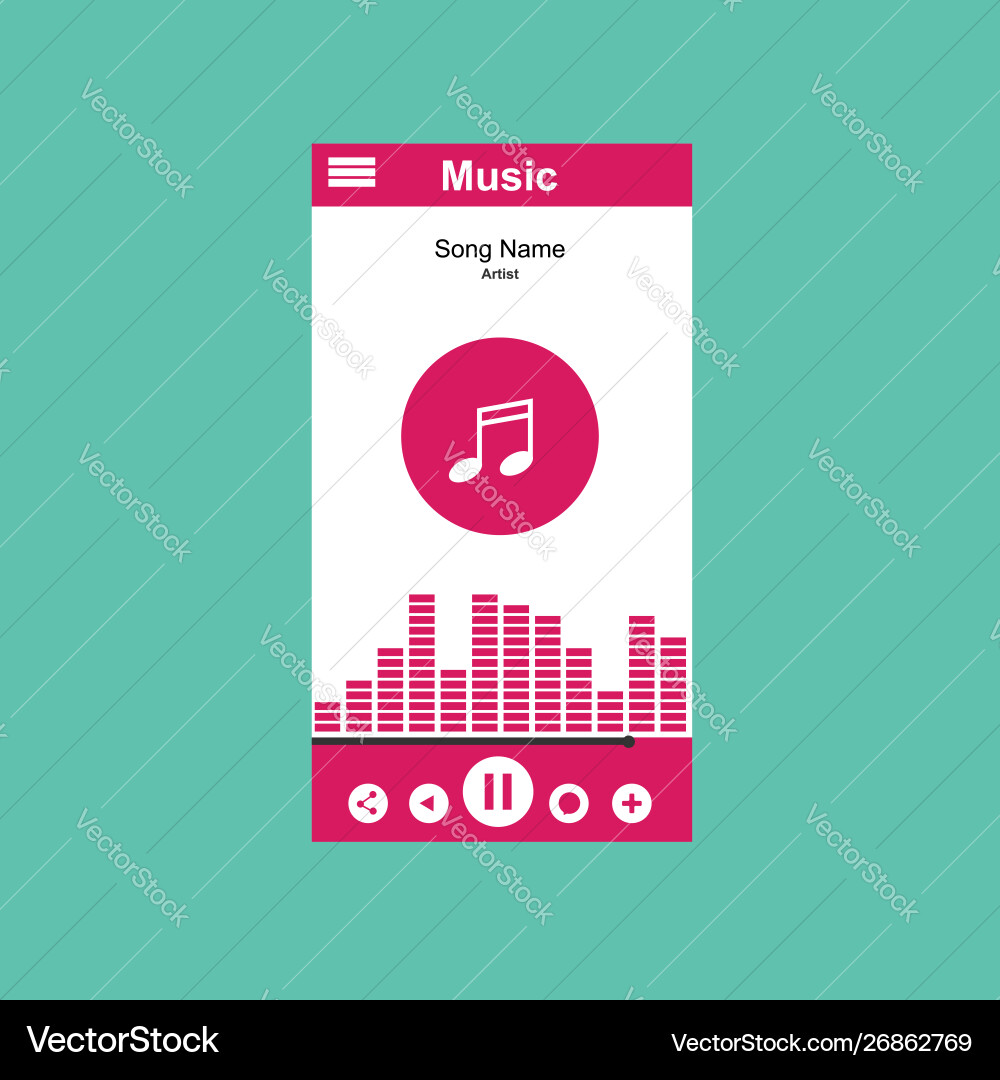 Media player application app template with flat Media player application app template with flat vector image
