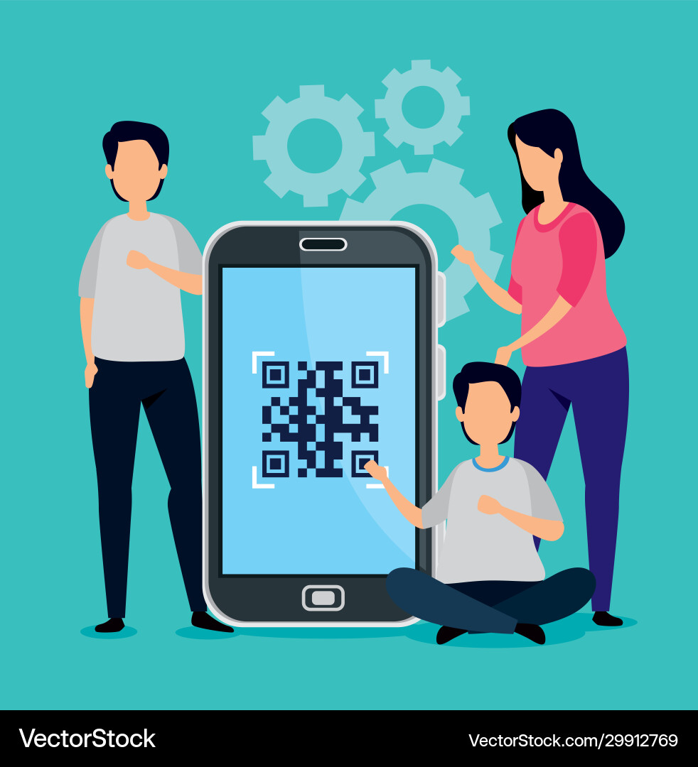 Scan code qr with smartphone and business people Vector Image