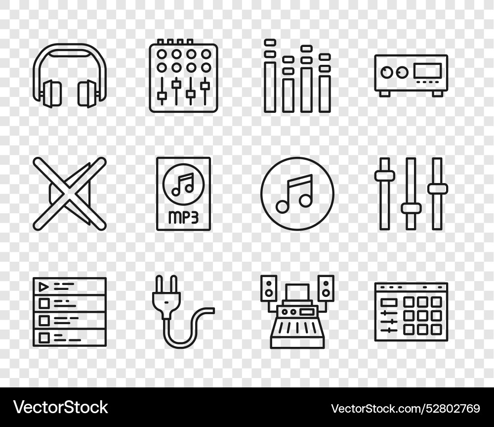 Set line music playlist drum machine equalizer Set line music playlist drum machine equalizer Vector Image