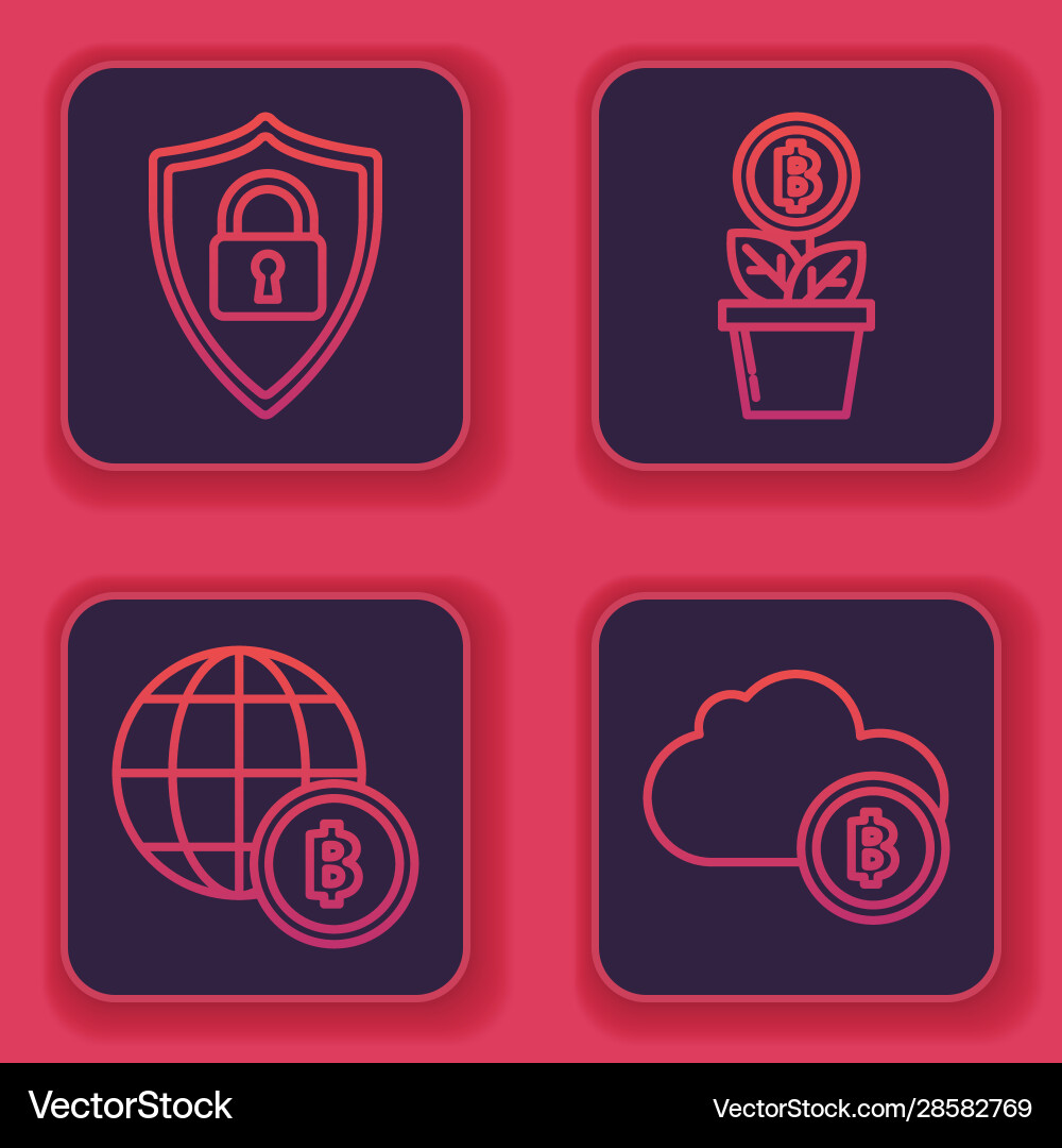Set line shield security with lock globe Set line shield security with lock globe vector image