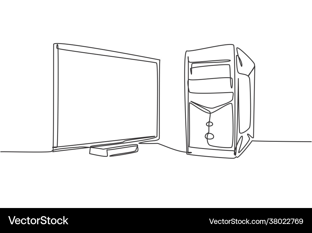 Single continuous line drawing cpu computer Single continuous line drawing cpu computer vector image