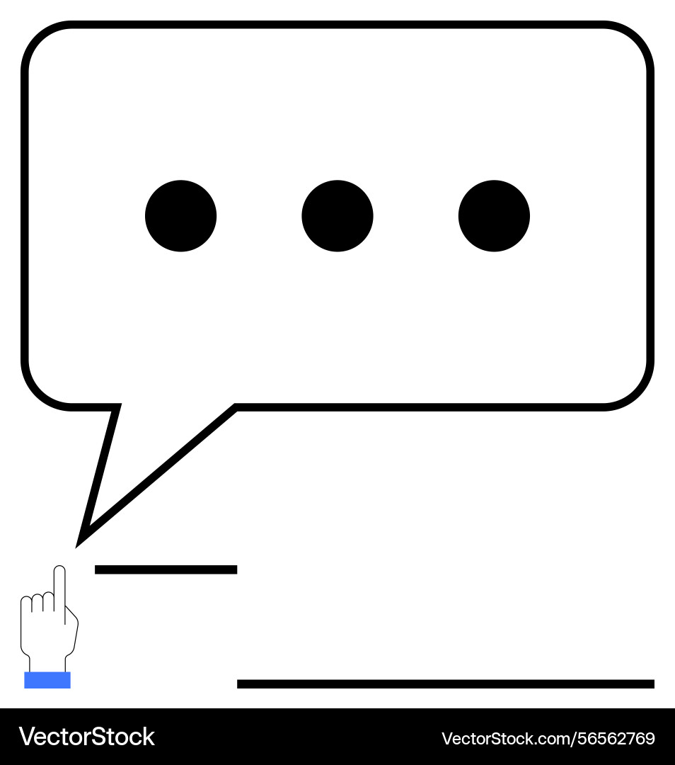 Speech bubble with three dots and hand cursor Speech bubble with three dots and hand cursor vector image