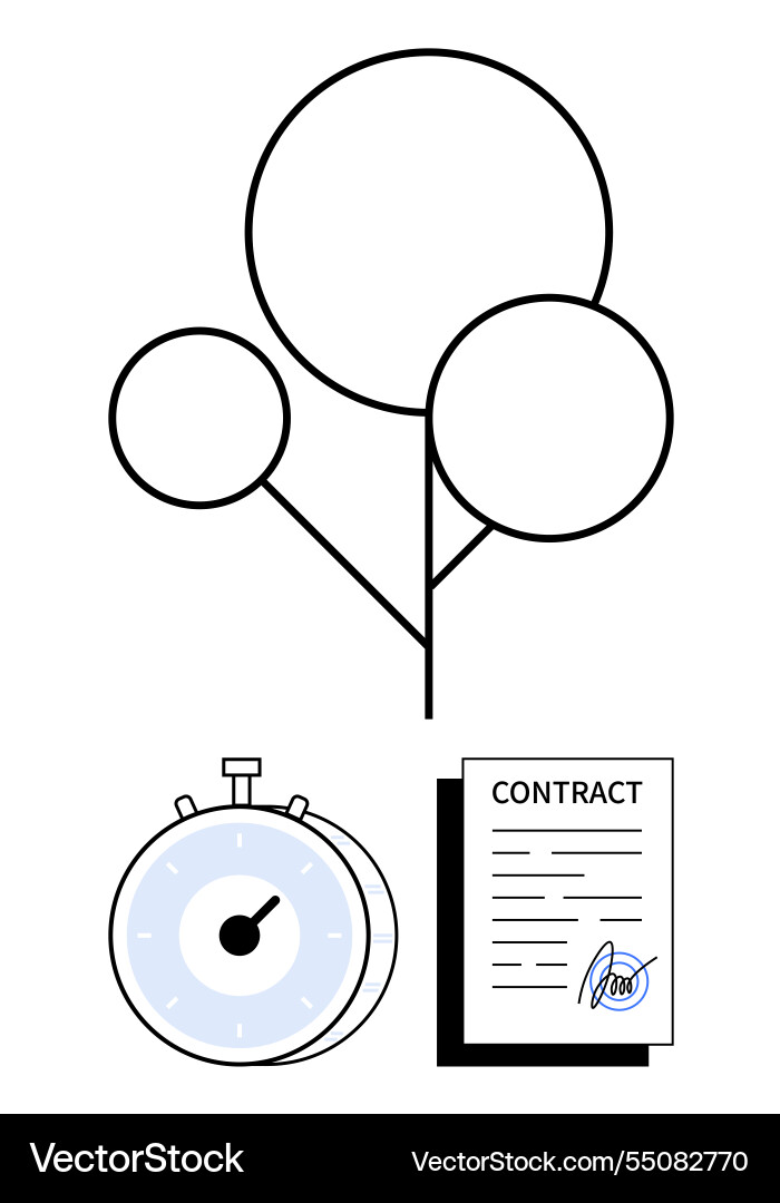 Abstract tree with stopwatch and signed contract Abstract tree with stopwatch and signed contract vector image