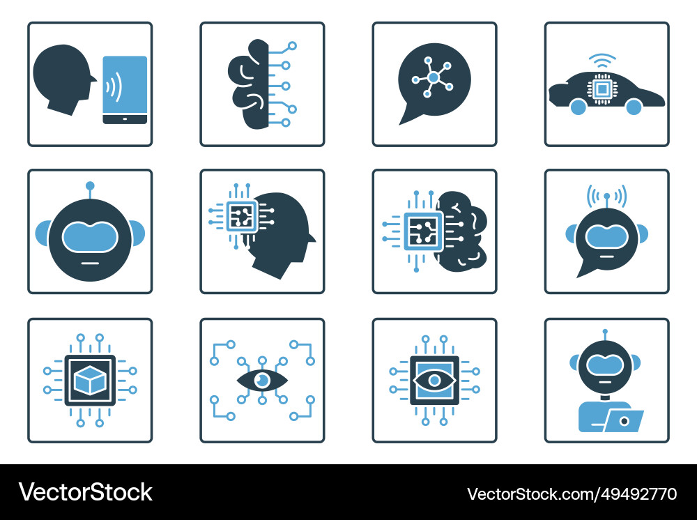 Artificial intelligence icon set robot head brain Artificial intelligence icon set robot head brain vector image