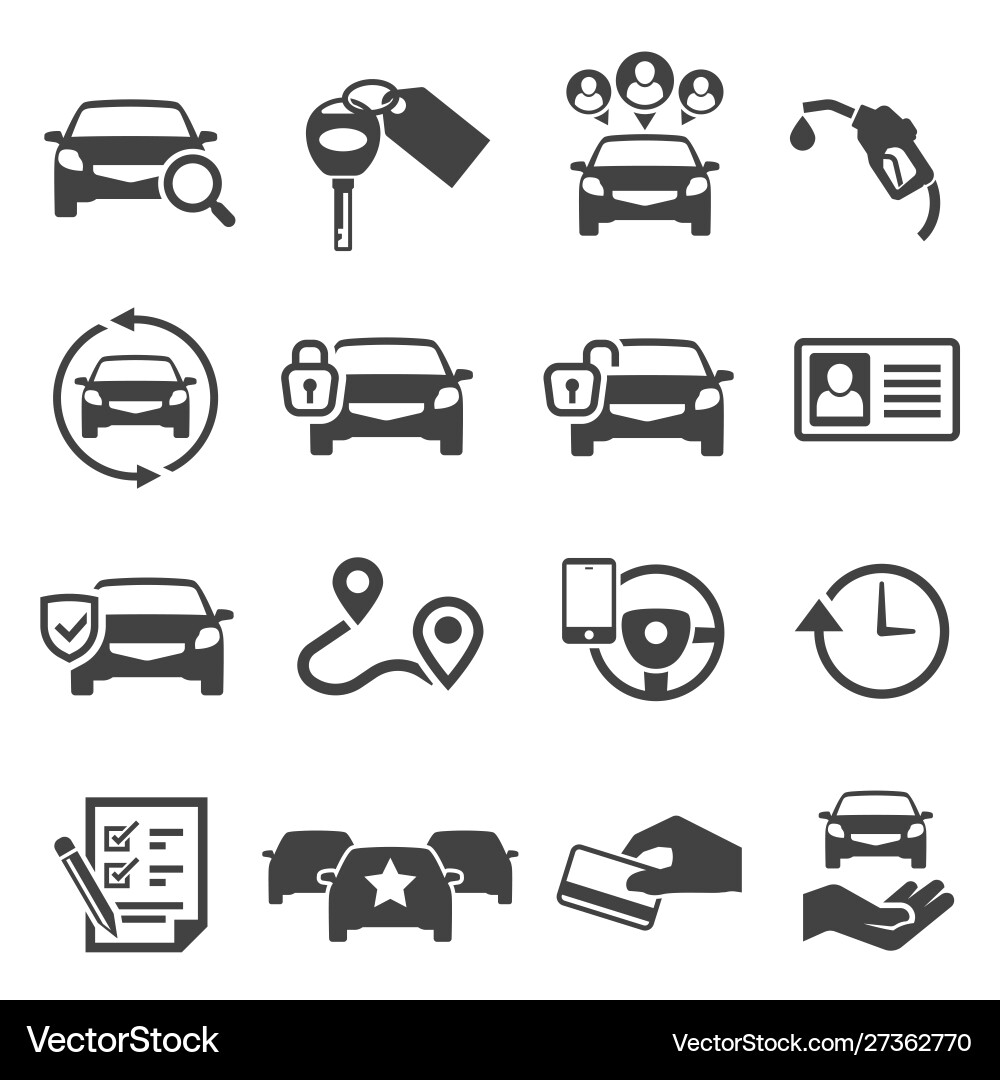 Car sharing black glyph icons set Car sharing black glyph icons set vector image