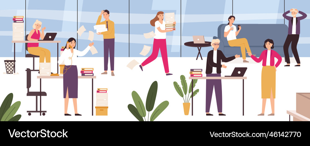 Chaos in office work place with stressed Chaos in office work place with stressed vector image