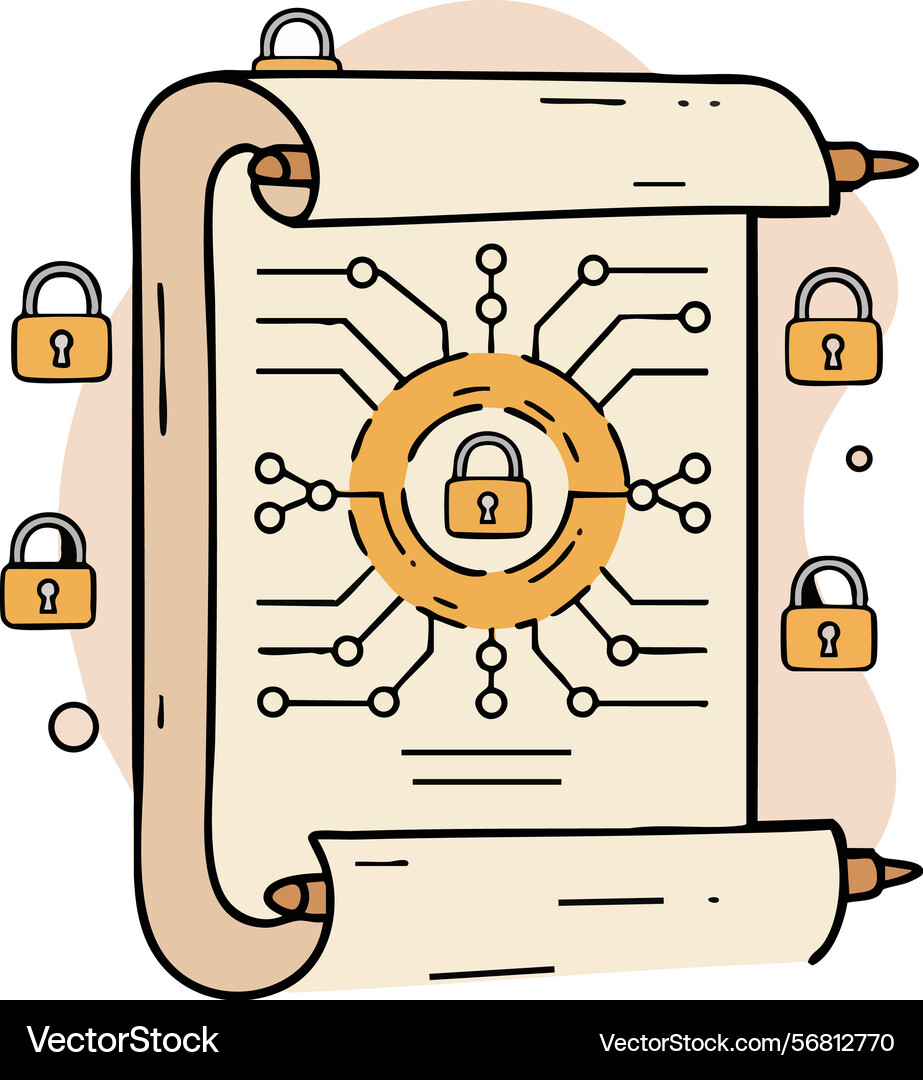 Digital security concept with scroll and padlocks vector image