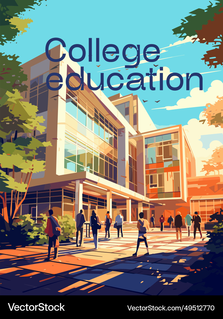 Education college building with students going Vector Image