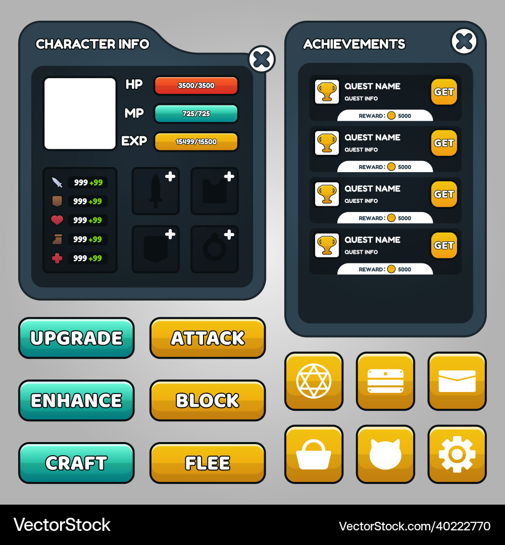 Game template gui kit graphical user Game template gui kit graphical user Vector Image