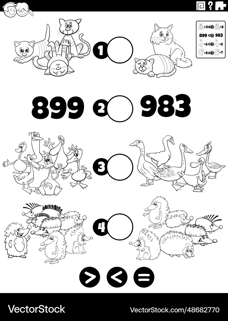 Math Comparison Activity - Greater Than, Less Than vector image