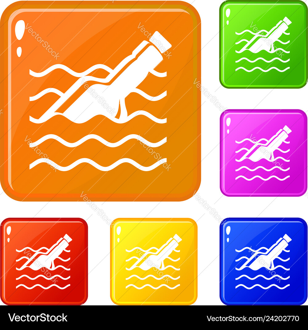 Message in bottle icons set color Vector Image
