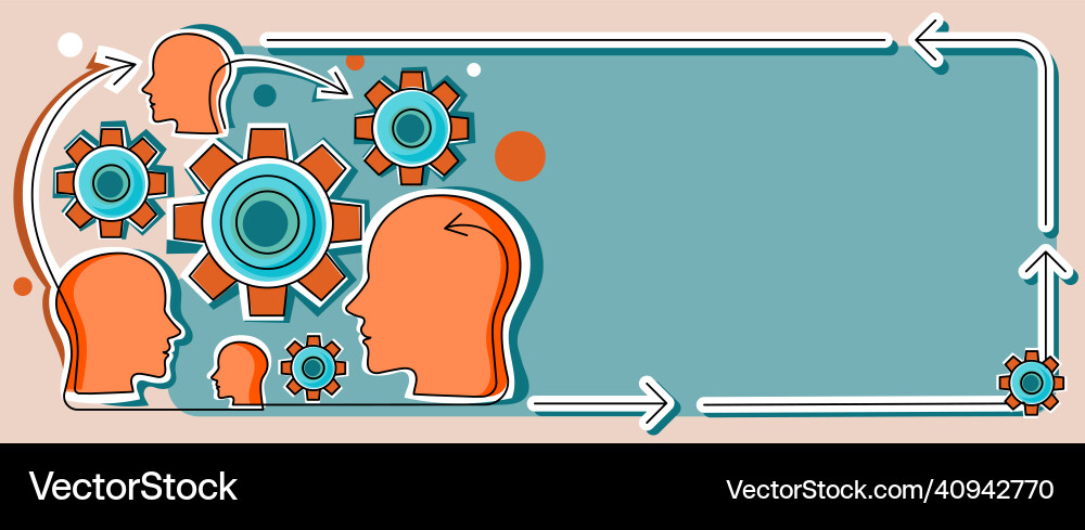 Multiple heads with cogs showing technology ideas Multiple heads with cogs showing technology ideas vector image