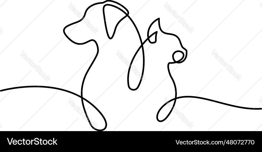 Pet symbol with cat and dog profiles continouos vector image