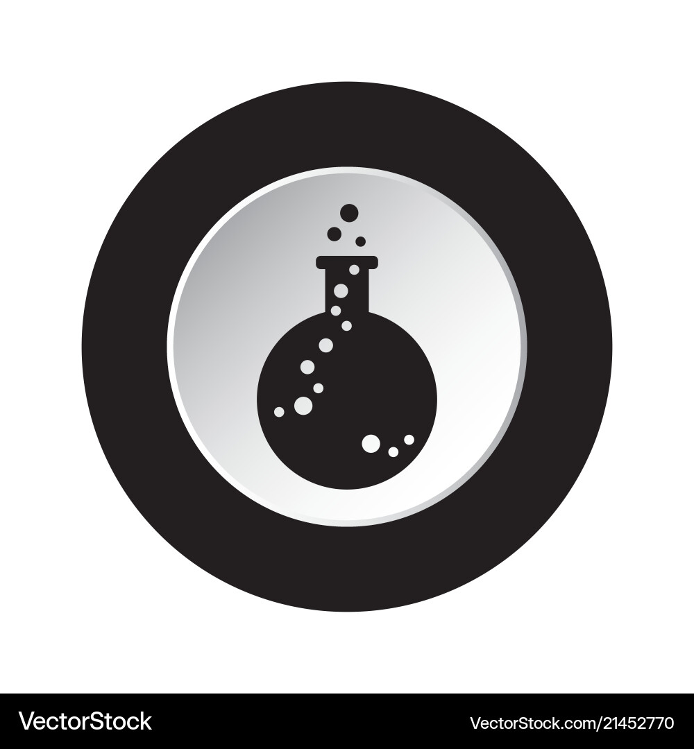 Round black white button icon - flask with a drop Round black white button icon - flask with a drop vector image
