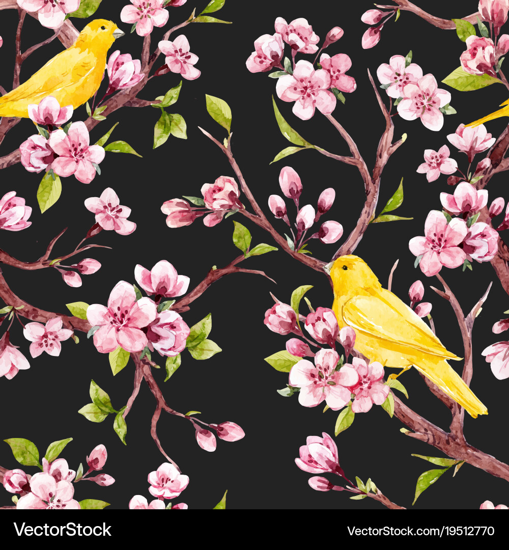 Sakura Blossom Floral Pattern Vector Image