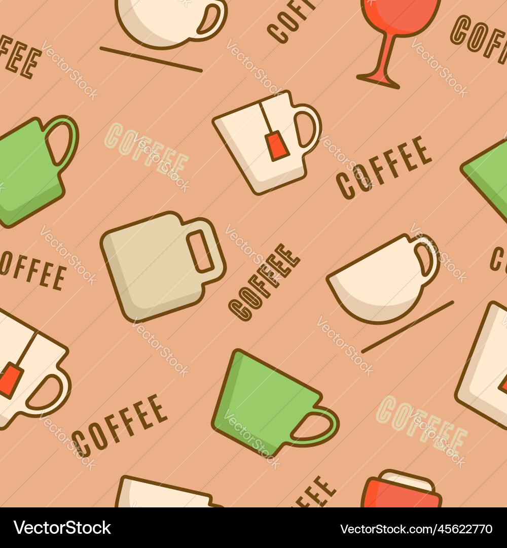 Seamless pattern with line icons of offee cups vector image