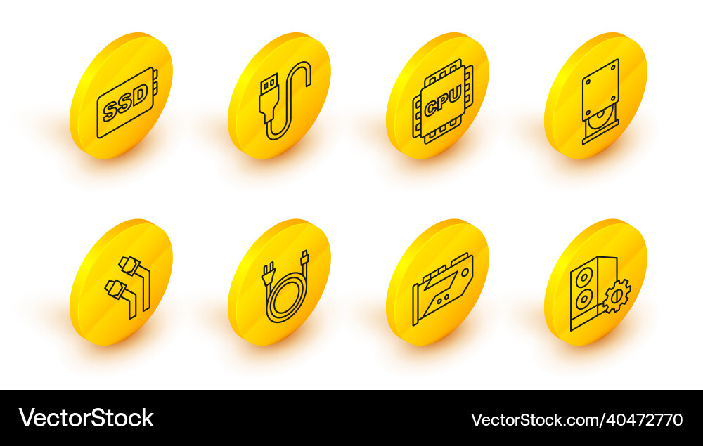 Set line case of computer video graphic card Set line case of computer video graphic card vector image