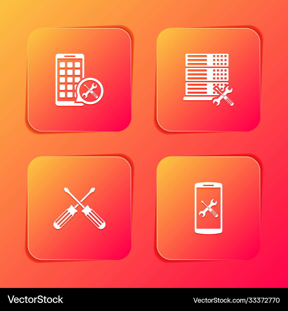 Set mobile apps service database server crossed vector image