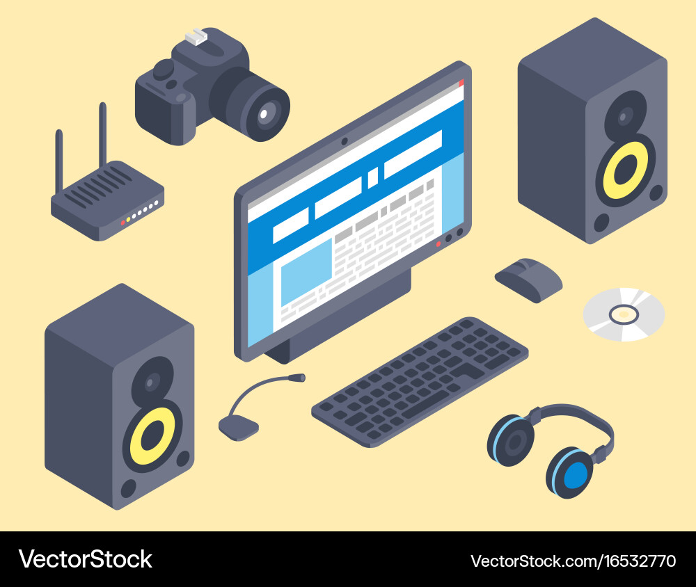 Set of isometric computer devices icons vector image