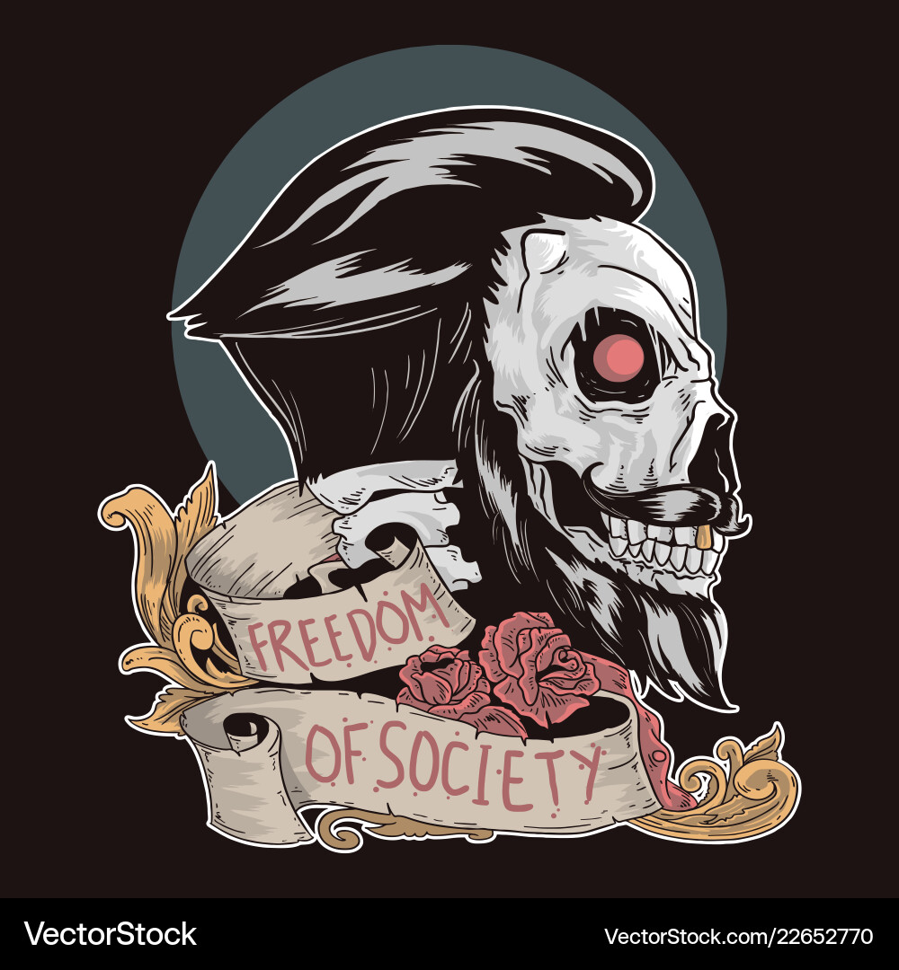 Skull with Beard and Flowers Vector Image
