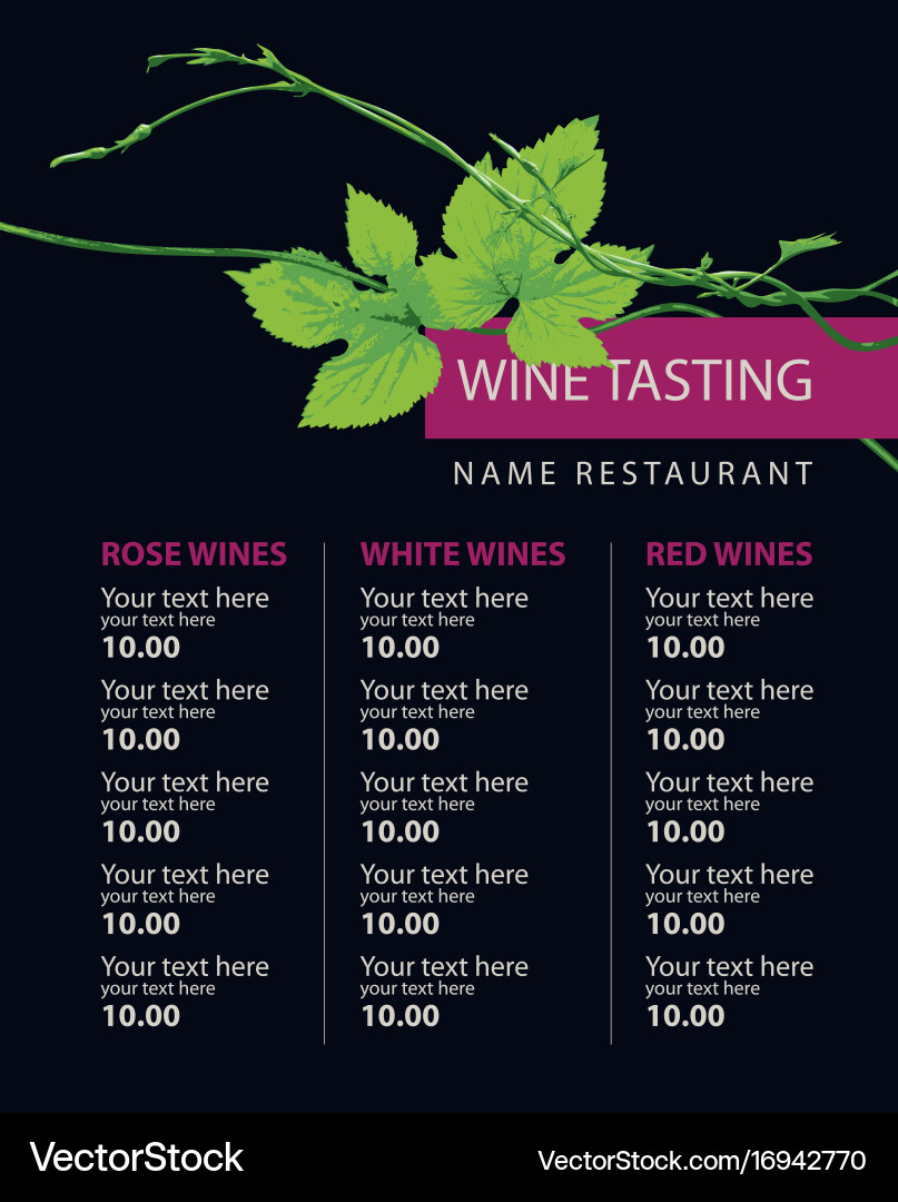 Wine list for tasting with a branch of grapes vector image