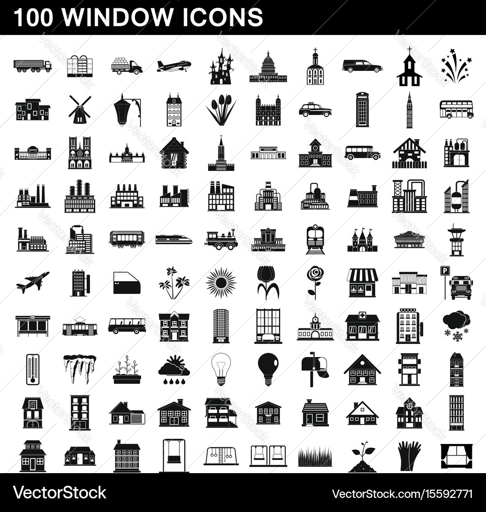 100 window icons set simple style Vector Image