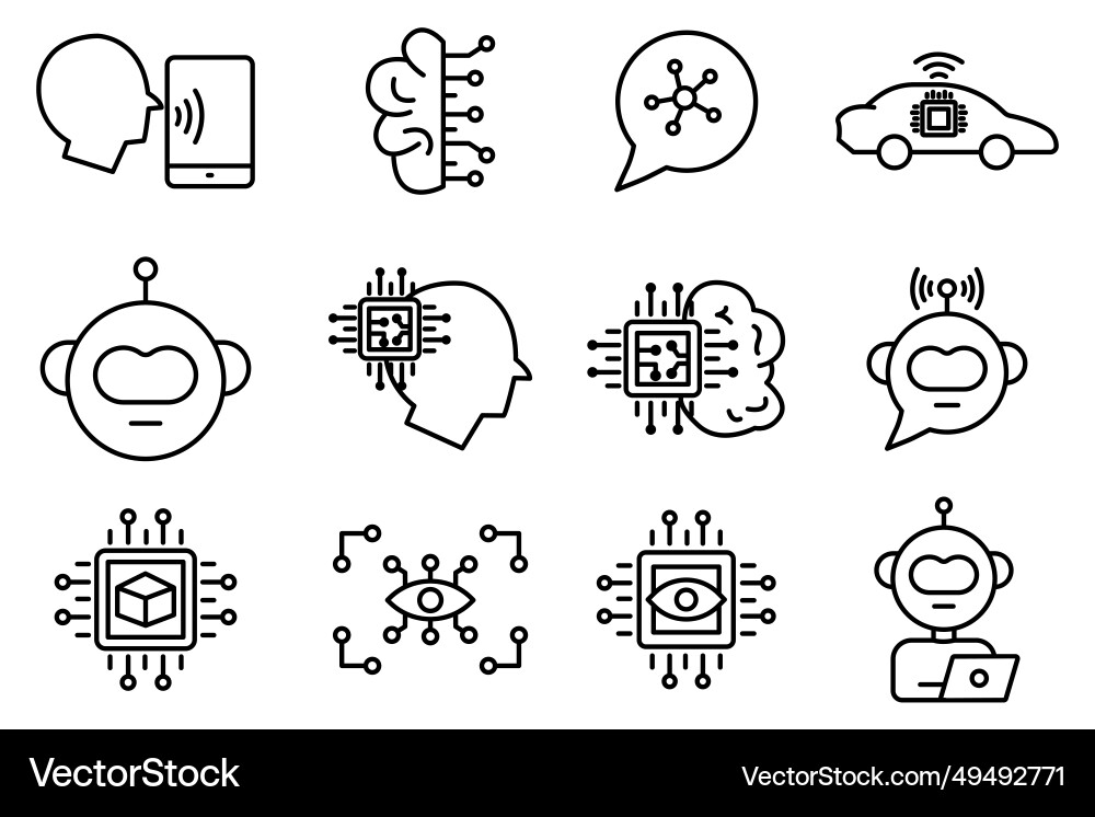 Artificial intelligence icon set robot head brain vector image