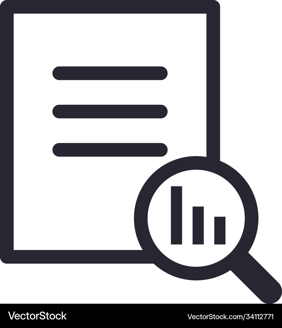 Bars chart in lupe and document line style icon Vector Image