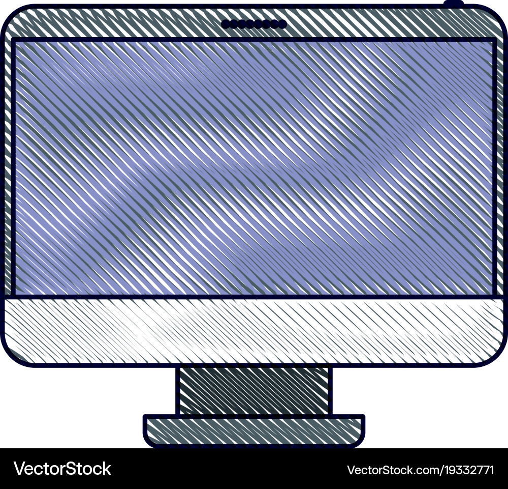 Desktop computer front view in colored crayon vector image