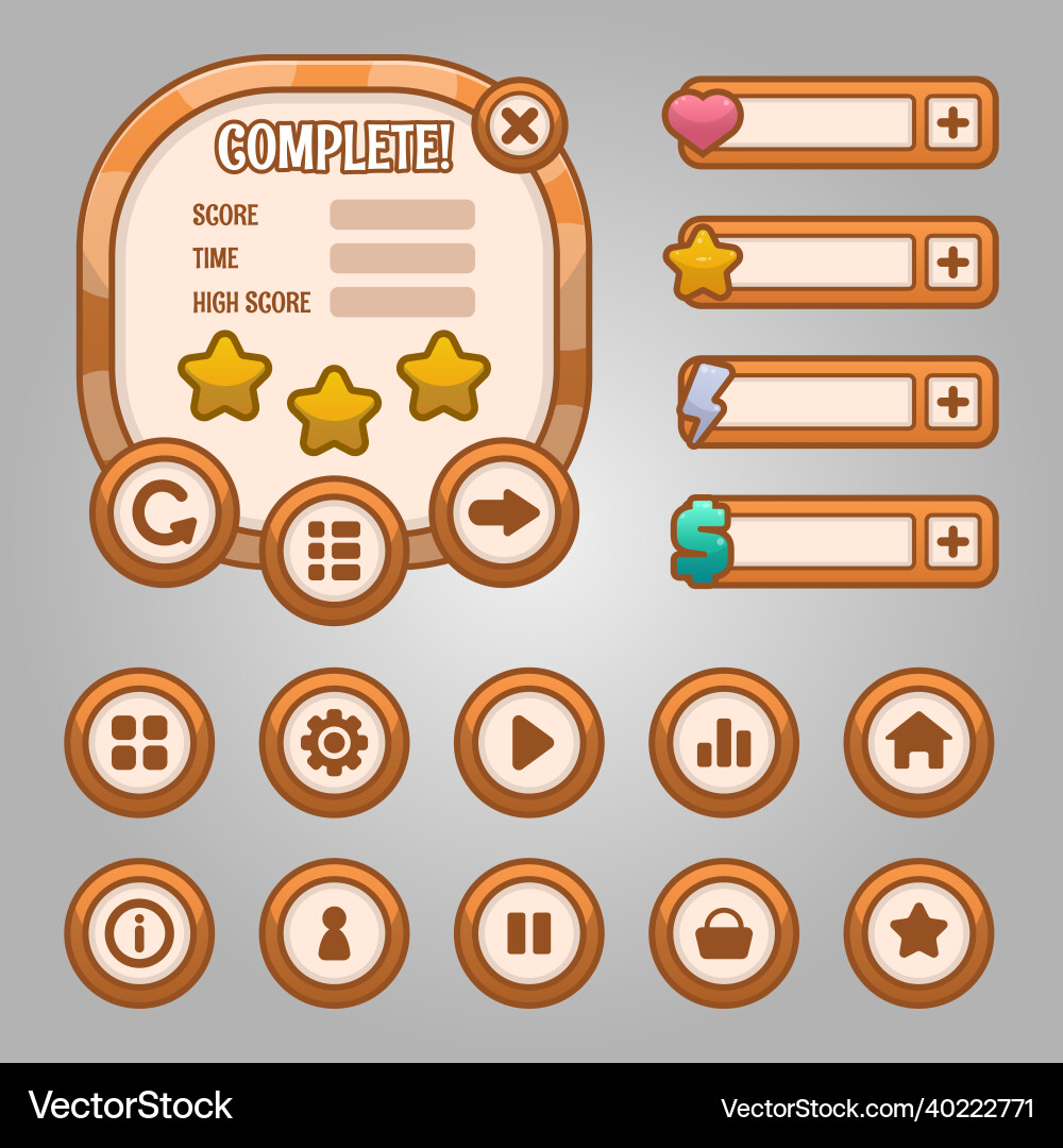 Game template gui kit graphical user Game template gui kit graphical user vector image