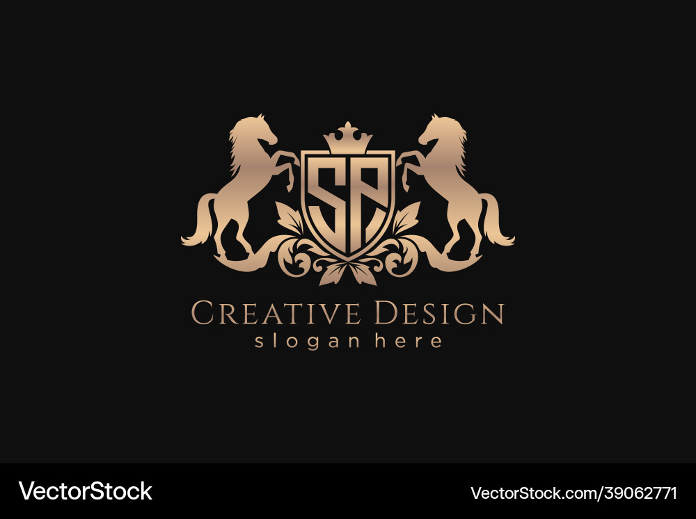 Initial sp retro golden crest with shield and two Vector Image