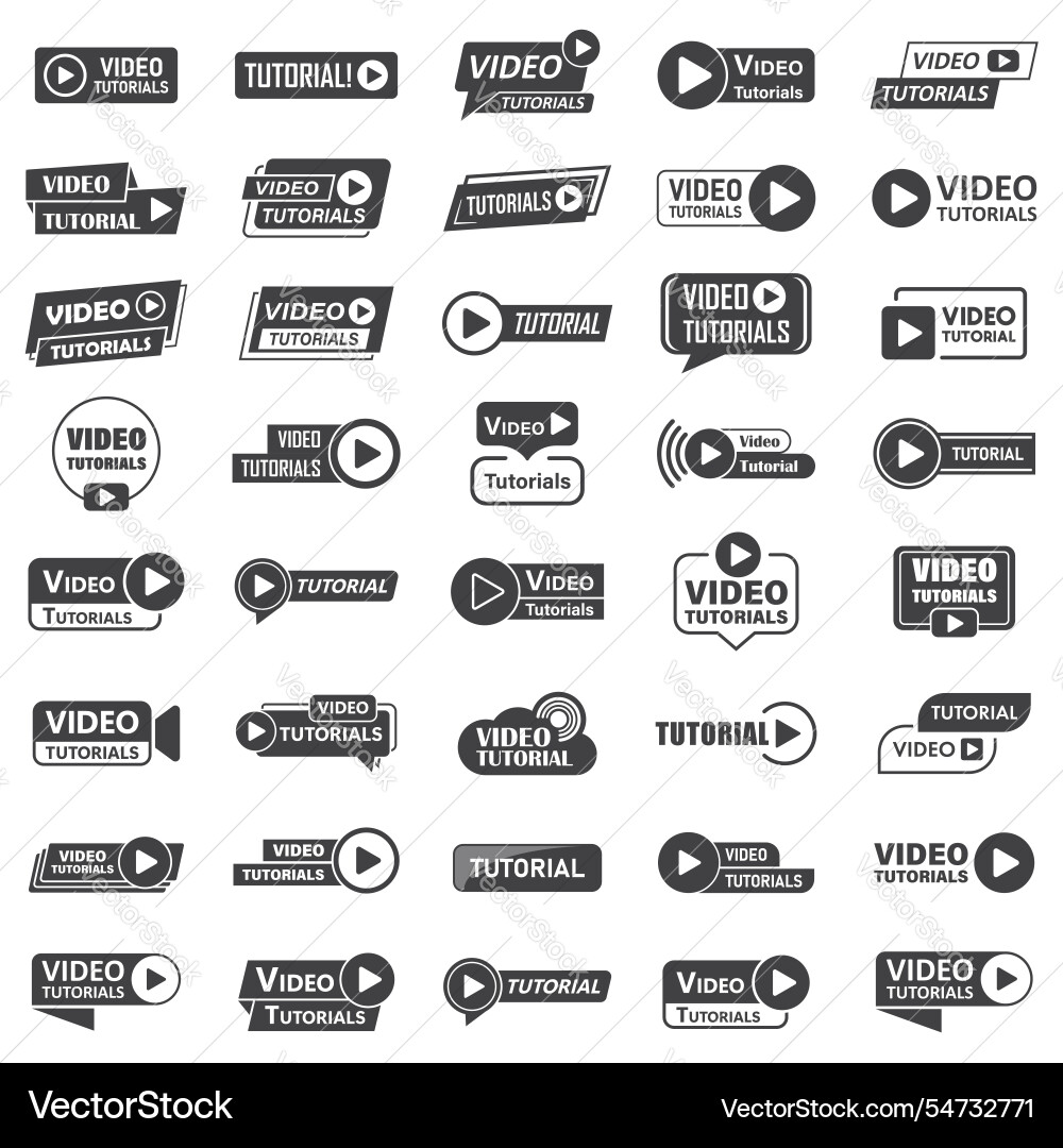Play video tutorials icon set in flat style Play video tutorials icon set in flat style Vector Image