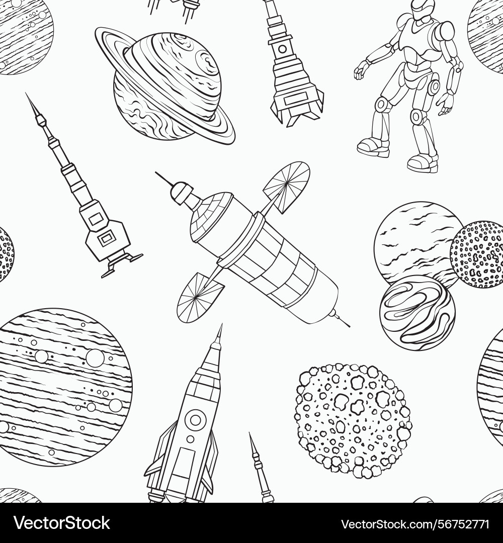 Seamless pattern with line art space elements Seamless pattern with line art space elements vector image