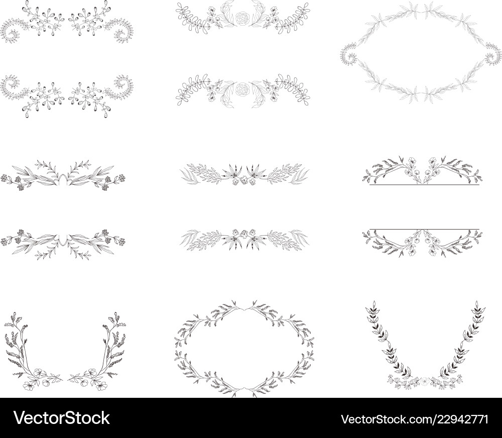 Set of floral frames and wreaths with plant Set of floral frames and wreaths with plant Vector Image