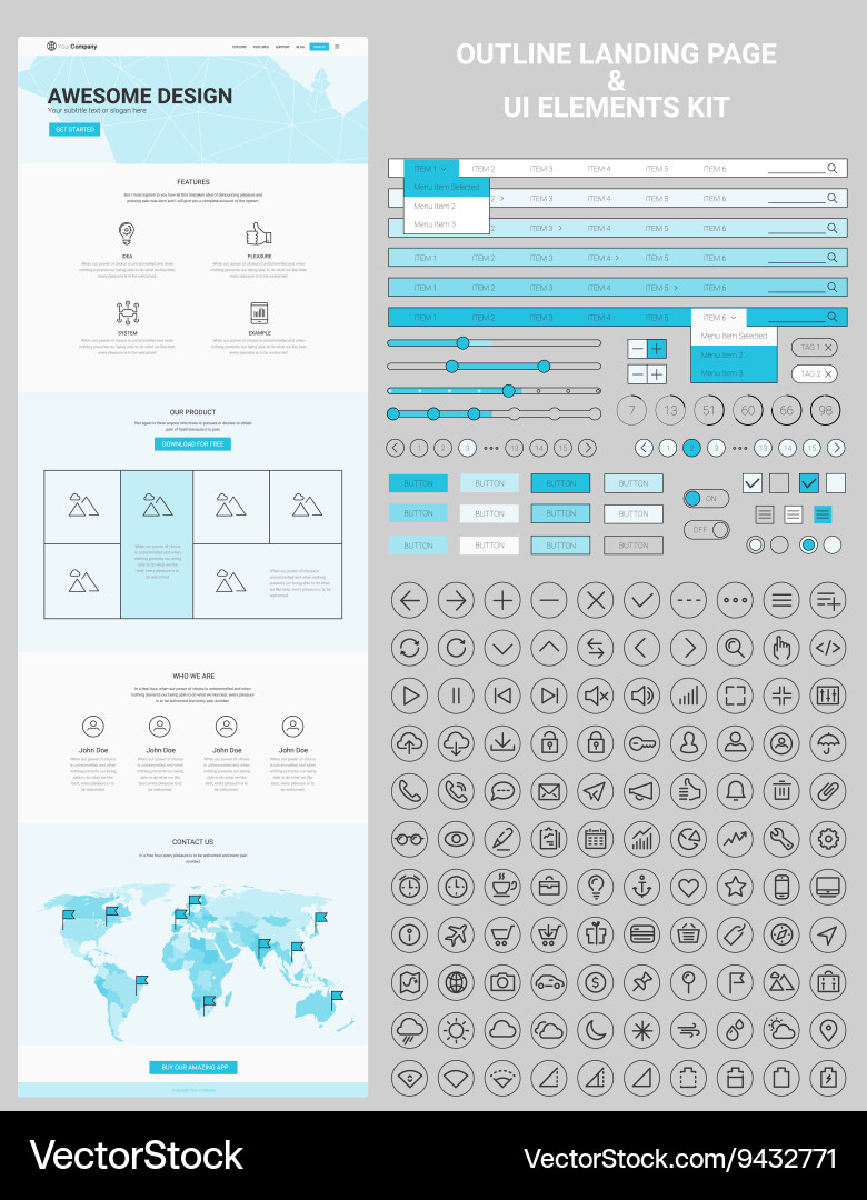 UI Line Icons Kit - Website & Landing Page vector image