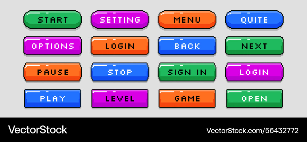 8bit retro pixel art buttons interface menu icons 8bit retro pixel art buttons interface menu icons vector image