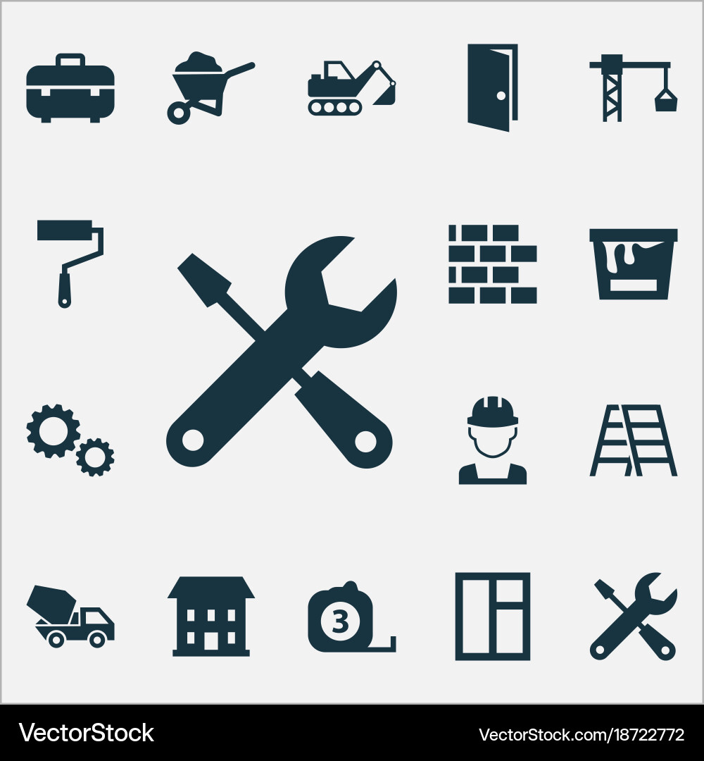 Building icons set with service glass frame vector image