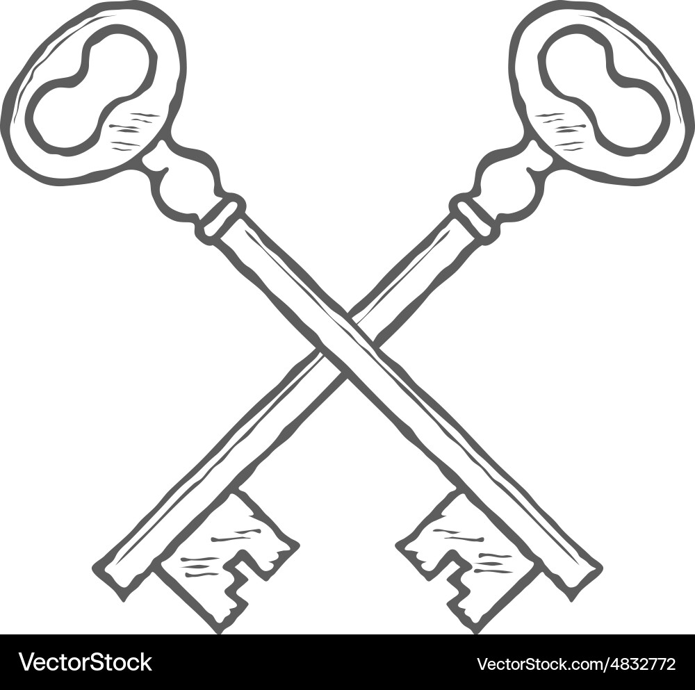 Crossed hand drawn keys design element vector image