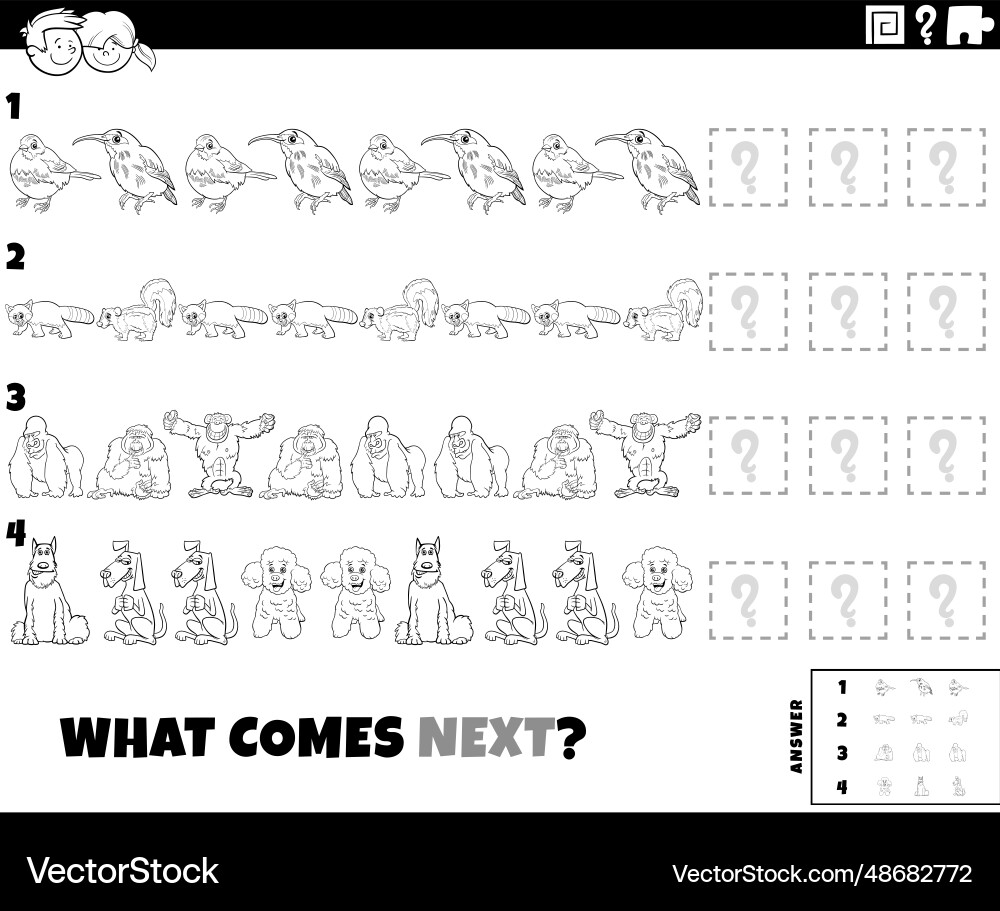 Educational pattern activity with cartoon animals Vector Image