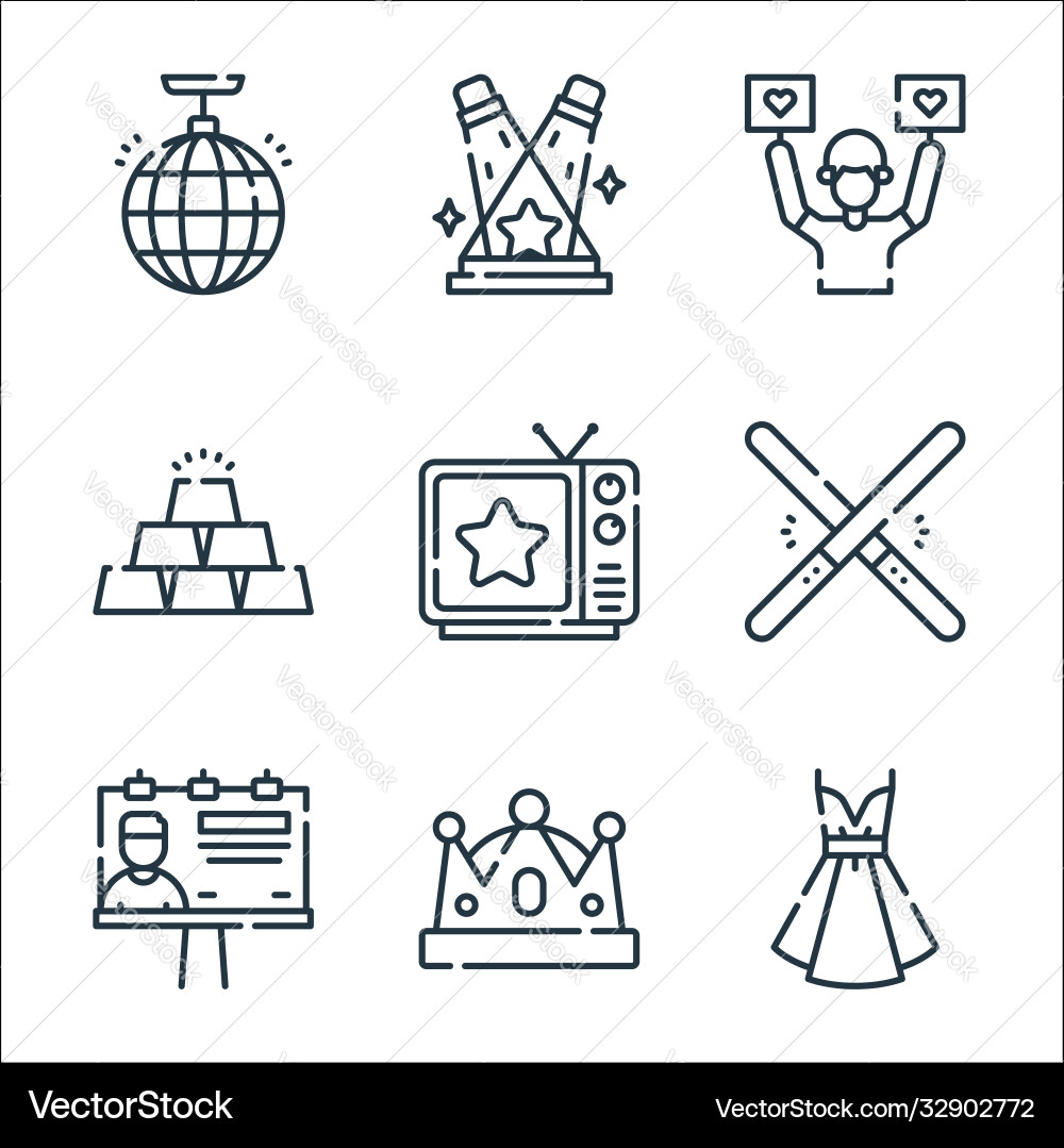 Fame line icons linear set quality Fame line icons linear set quality vector image