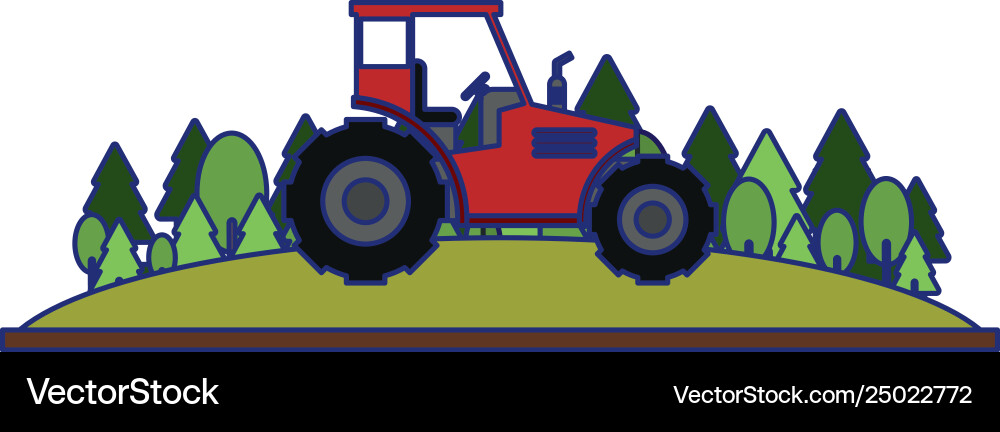 Farm tractor in nature scenery blue lines Farm tractor in nature scenery blue lines vector image
